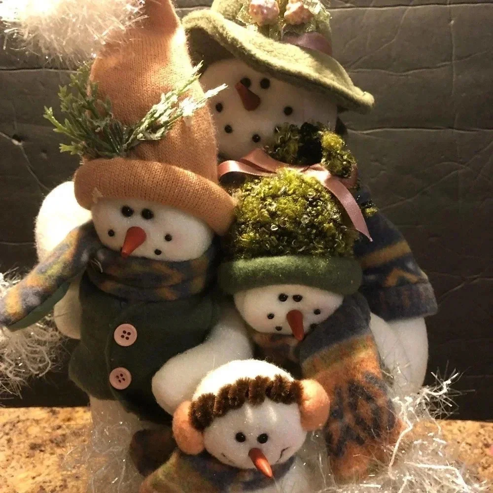 Vintage Snowman and family Beanie Plush Christmas Decor